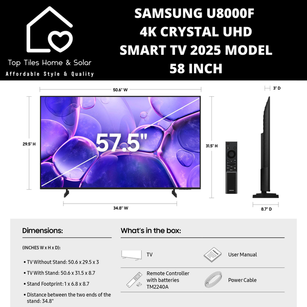 Samsung U8000F 4K Crystal UHD Smart TV 2025 - 58 Inch