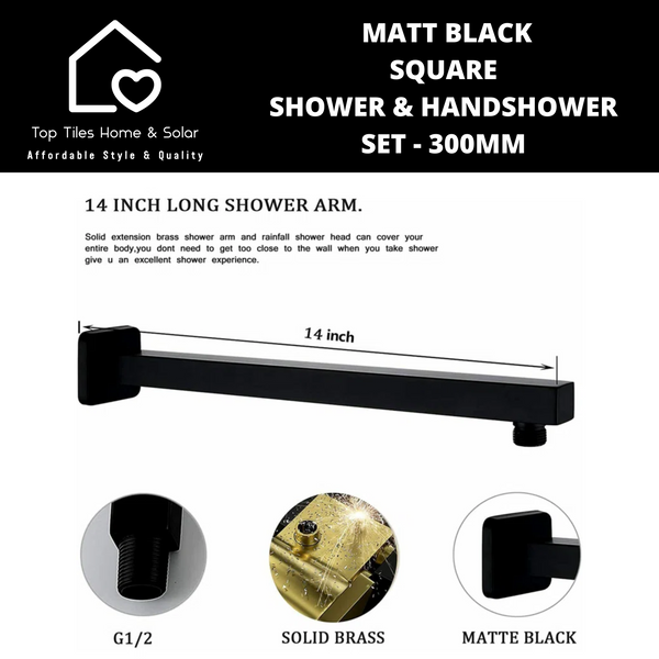 Matt Black Square Shower & Handshower Set - 300mm