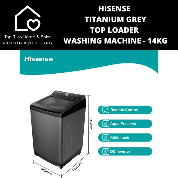 Hisense Titanium Grey Top Loader Washing Machine - 14kg