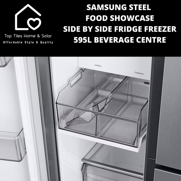 Samsung Steel Food Showcase Side by Side Fridge Freezer - 595L Beverage Centre