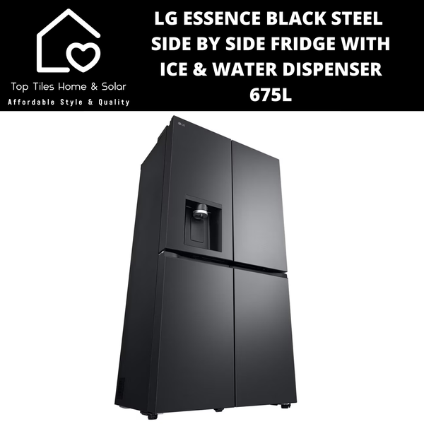 LG Essence Black Steel Side by Side Fridge with Ice & Water Dispenser - 675L
