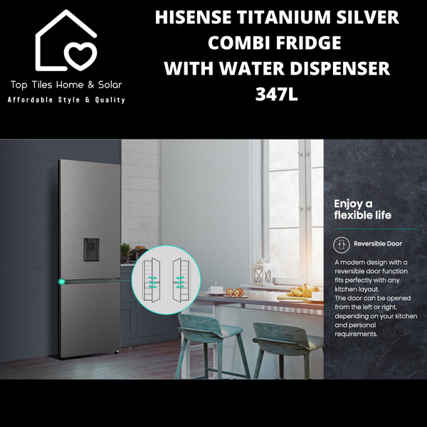 Hisense Titanium Silver Combi Fridge with Water Dispenser - 347L