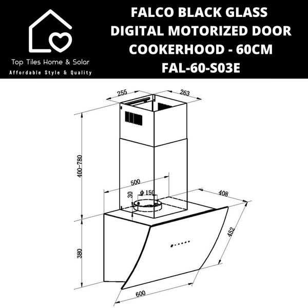 Falco Black Glass Digital Motorized Door Cookerhood - 60cm FAL-60-S03E