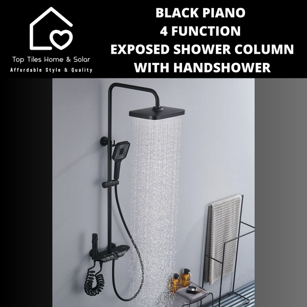 Black Piano 4 Function Exposed Shower Column With Handshower