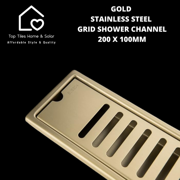 Gold Stainless Steel Grid Shower Channel - 200 x 100mm