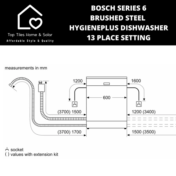 Bosch Series 6 - Brushed Steel HygienePlus Dishwasher - 13 Place Setting