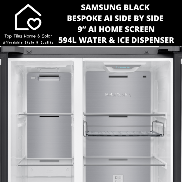 Samsung Black BESPOKE AI Side by Side 9” AI Home Screen - 594L Water & Ice Dispenser