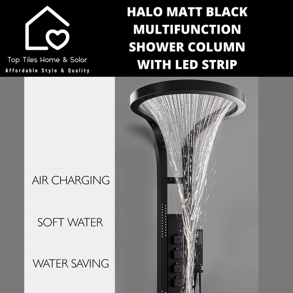 Halo Matt Black Multifunction Shower Column with Led Strip