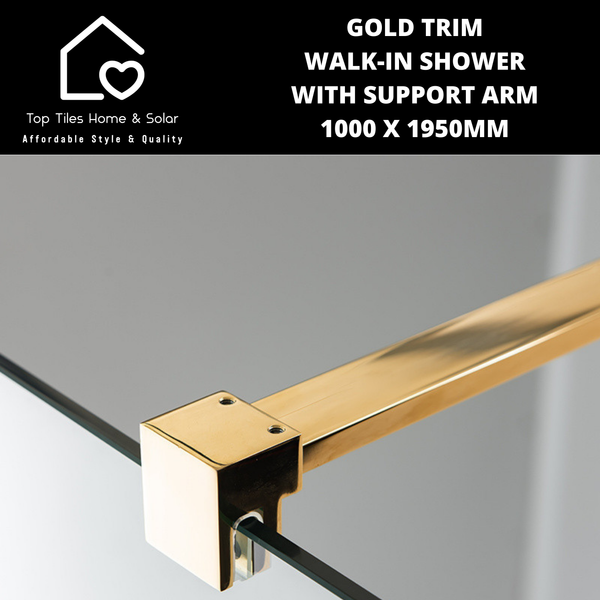 Gold Trim Walk-in Shower with Support Arm - 1000 x 1950mm