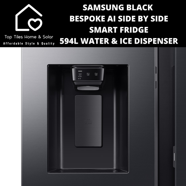 Samsung Black Bespoke AI Side by Side Smart Fridge - 594L Water & Ice Dispenser