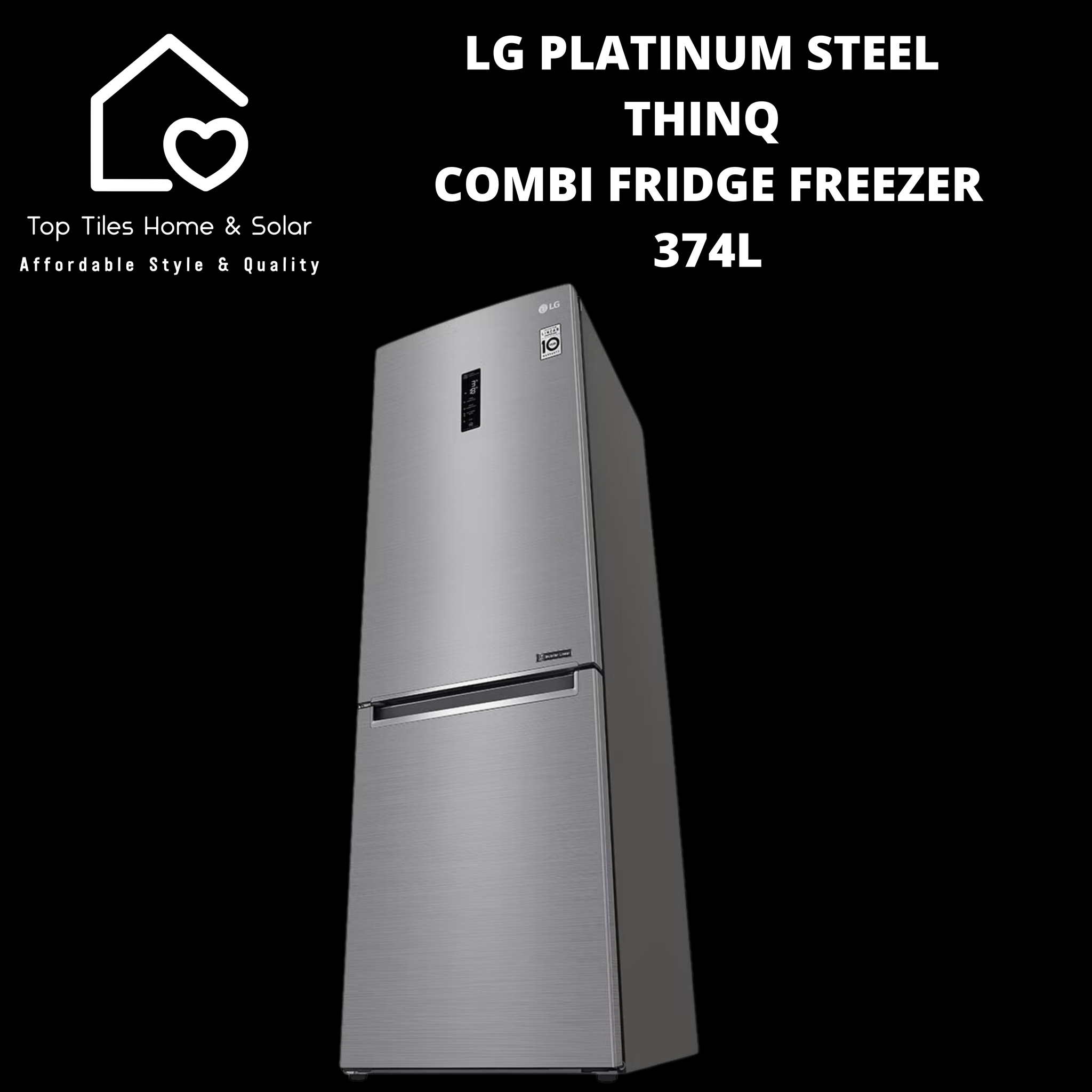 LG Platinum Steel ThinQ Combi Fridge Freezer - 374L – Top Tiles