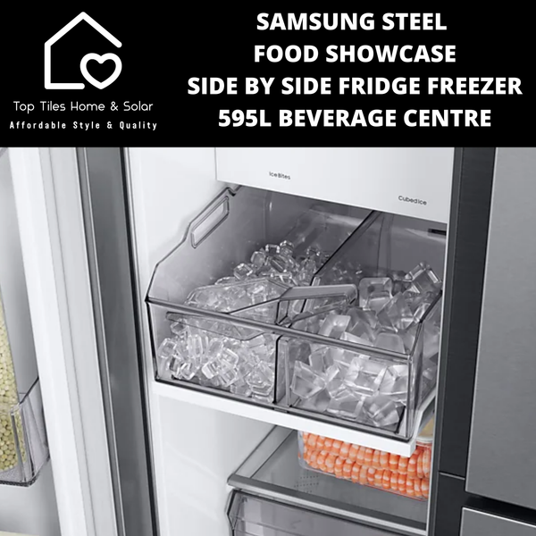 Samsung Steel Food Showcase Side by Side Fridge Freezer - 595L Beverage Centre