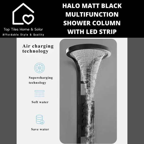 Halo Matt Black Multifunction Shower Column with Led Strip