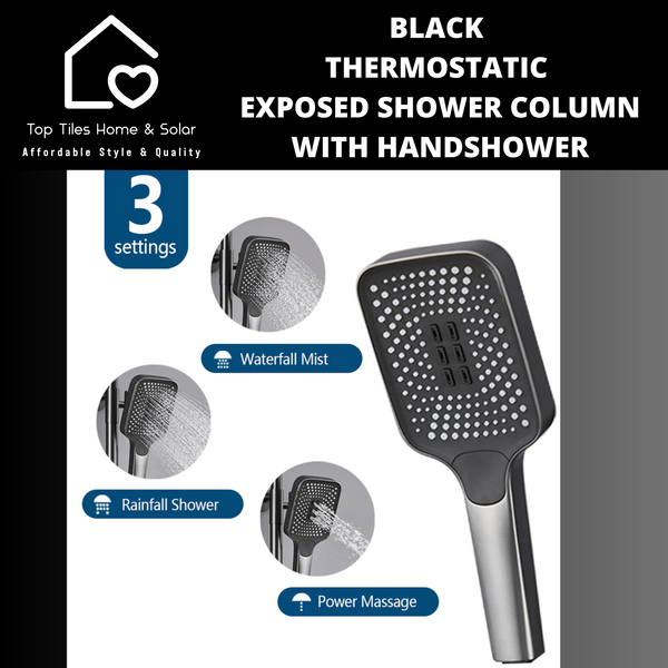 Black Thermostatic Exposed Shower Column With Handshower