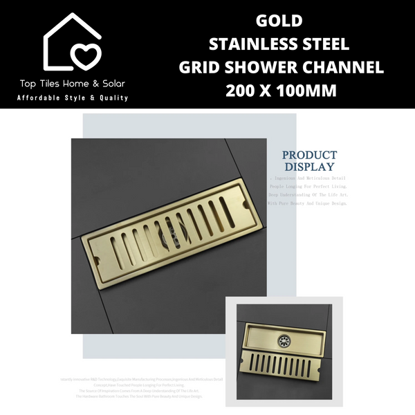 Gold Stainless Steel Grid Shower Channel - 200 x 100mm