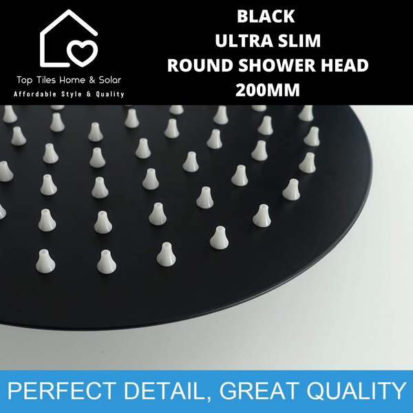 Black Ultra Slim Round Shower Head - 200mm