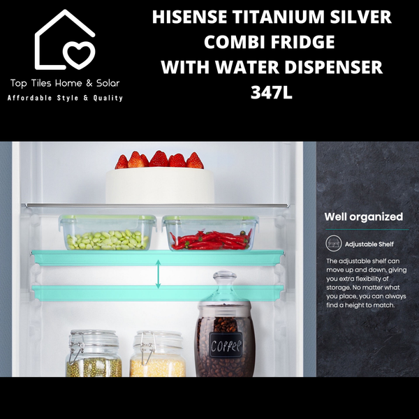 Hisense Titanium Silver Combi Fridge with Water Dispenser - 347L