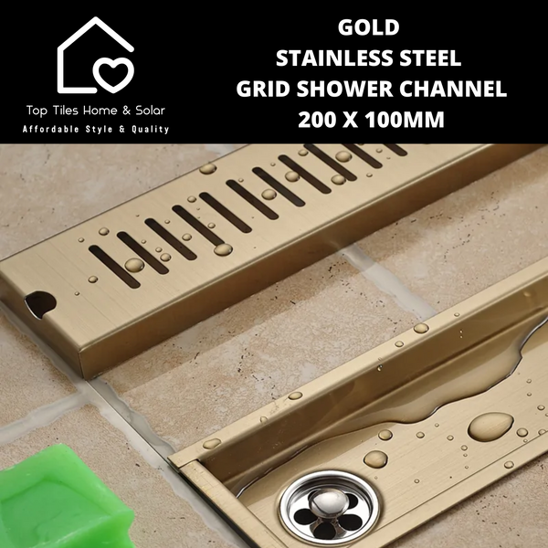 Gold Stainless Steel Grid Shower Channel - 200 x 100mm