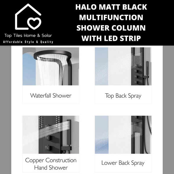 Halo Matt Black Multifunction Shower Column with Led Strip