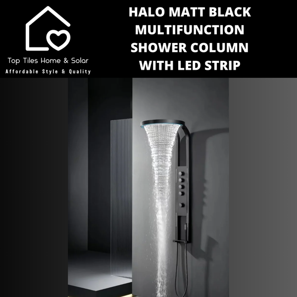 Halo Matt Black Multifunction Shower Column with Led Strip
