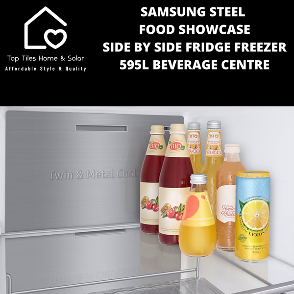 Samsung Steel Food Showcase Side by Side Fridge Freezer - 595L Beverage Centre