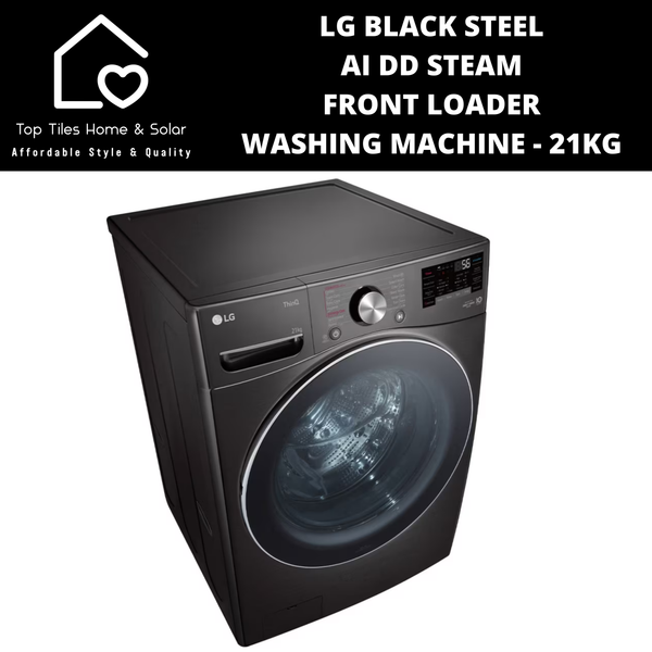 LG Black Steel AI DD Steam Front Loader Washing Machine - 21kg