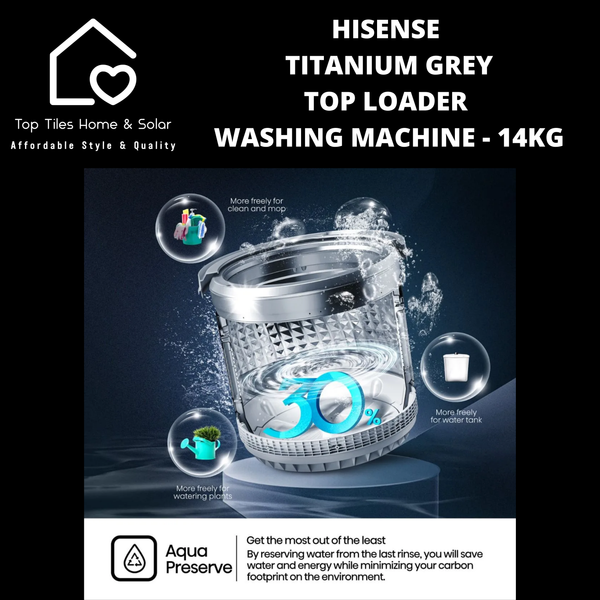Hisense Titanium Grey Top Loader Washing Machine - 14kg