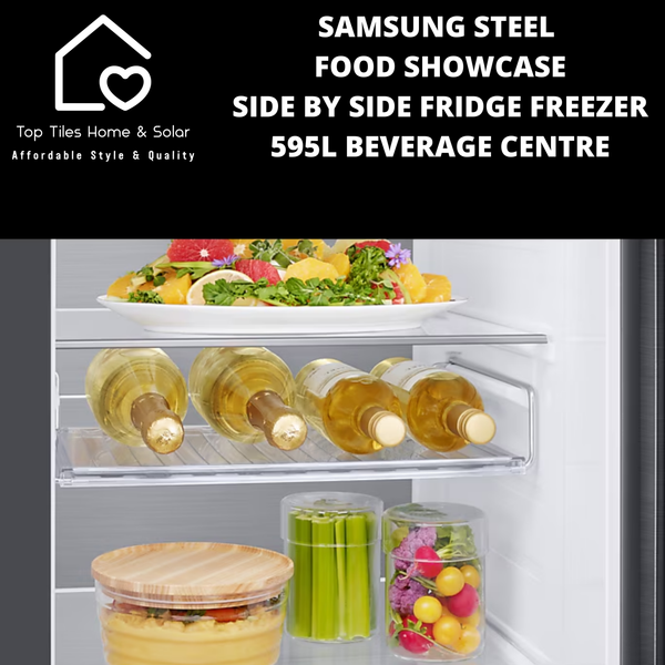 Samsung Steel Food Showcase Side by Side Fridge Freezer - 595L Beverage Centre