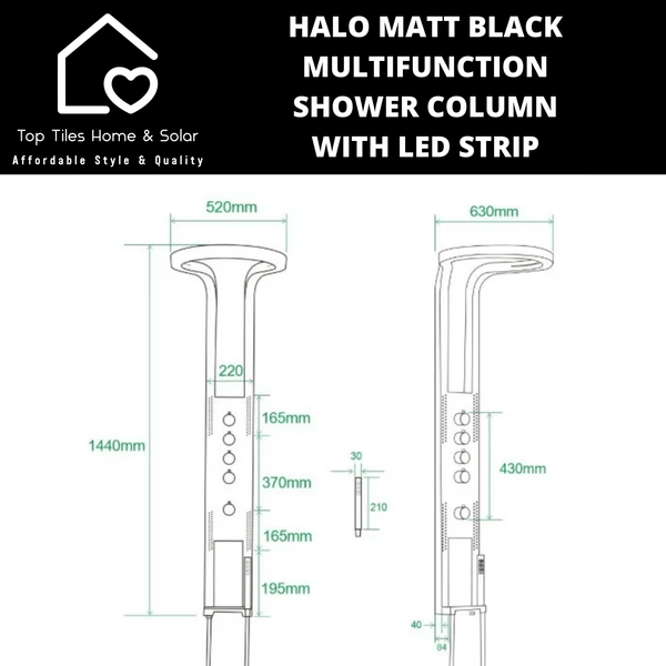 Halo Matt Black Multifunction Shower Column with Led Strip