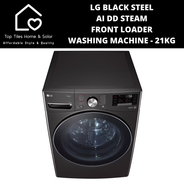 LG Black Steel AI DD Steam Front Loader Washing Machine - 21kg