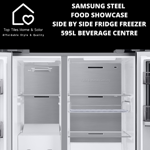 Samsung Steel Food Showcase Side by Side Fridge Freezer - 595L Beverage Centre