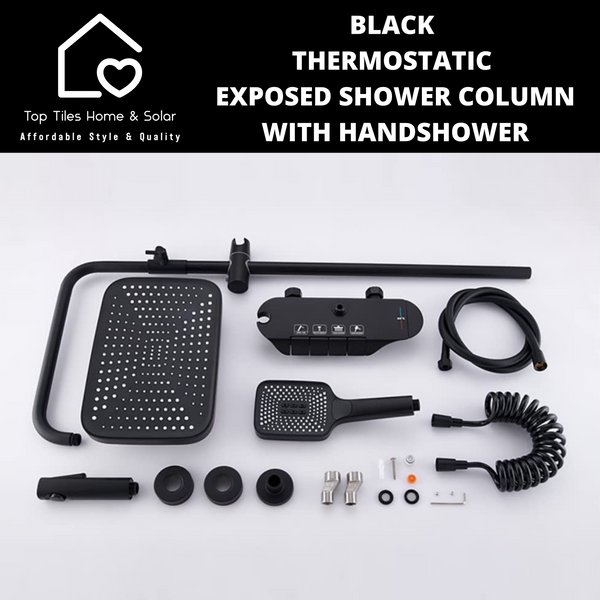 Black Thermostatic Exposed Shower Column With Handshower