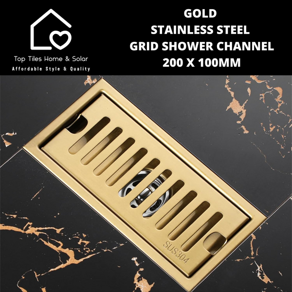 Gold Stainless Steel Grid Shower Channel - 200 x 100mm
