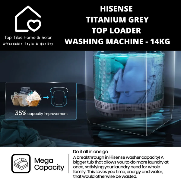 Hisense Titanium Grey Top Loader Washing Machine - 14kg