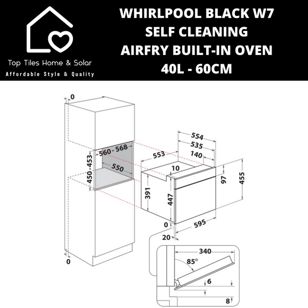 Whirlpool W5 - Premium 6th Sense Black Built-in Microwave 40L - 60cm