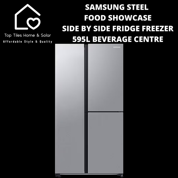 Samsung Steel Food Showcase Side by Side Fridge Freezer - 595L Beverage Centre