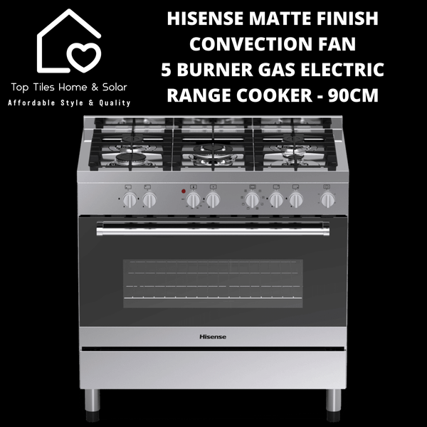 Hisense Matte Finish Convection Fan 5 Burner Gas Electric Range Cooker - 90cm