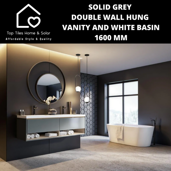 Solid Grey Double Wall Hung Vanity and White Basin - 1600 mm