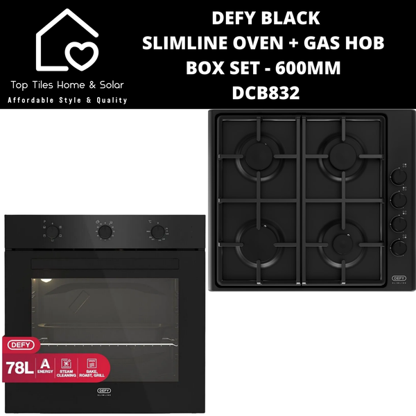 Defy Black Slimline Oven + Slimline Gas Hob Box Set - 600mm DCB832