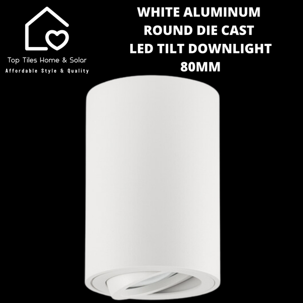 White Aluminum Round Die Cast LED Tilt Downlight - 80mm