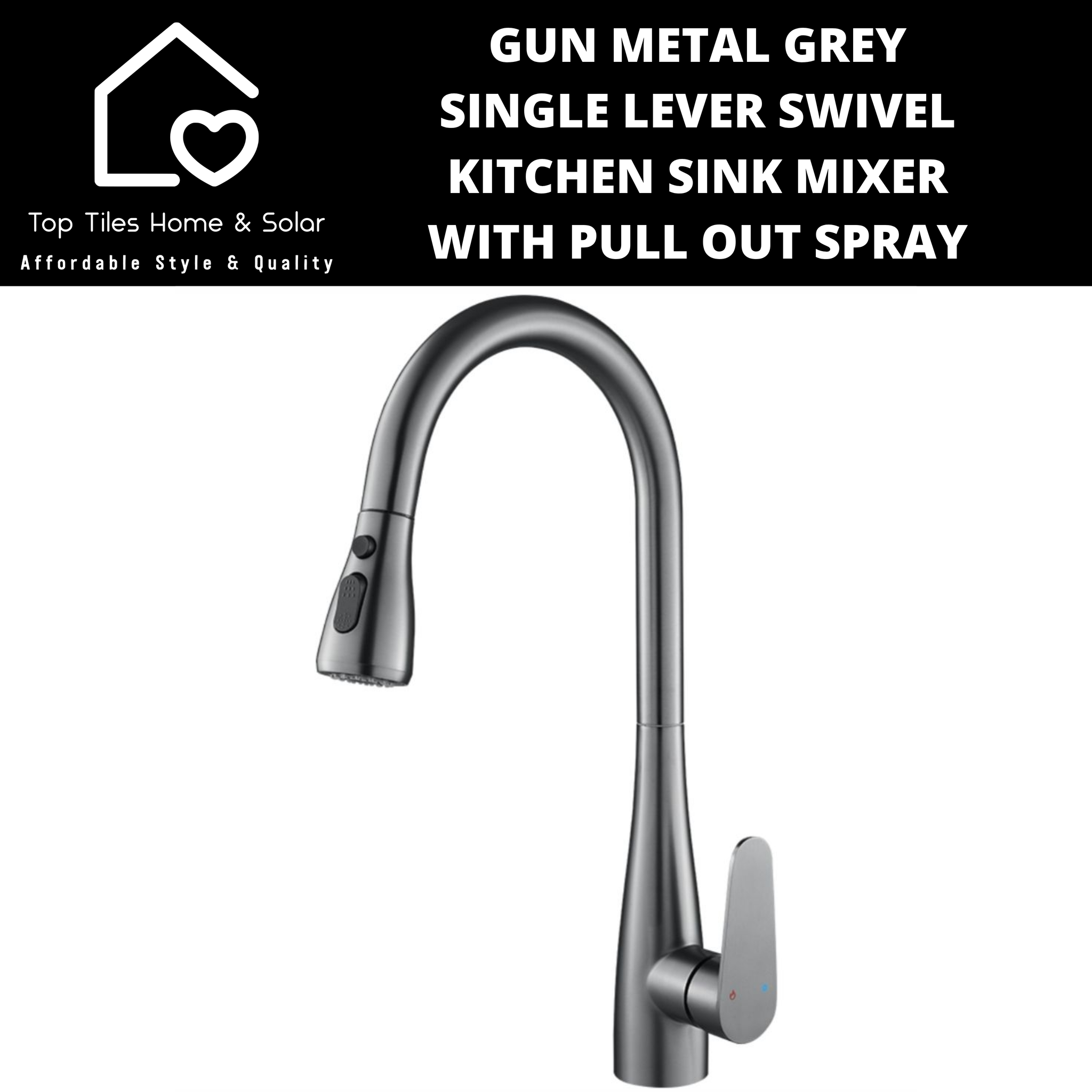 Gun Metal Grey Single Lever Swivel Kitchen Sink Mixer with Pull Out Spray