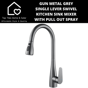 Gun Metal Grey Single Lever Swivel Kitchen Sink Mixer with Pull Out Spray