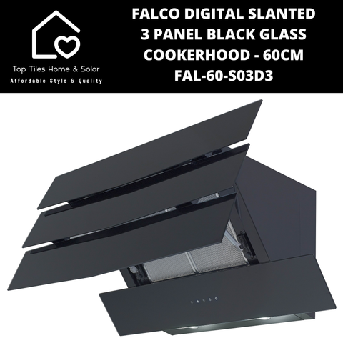 Falco Digital Slanted 3 Panel Black Glass Cookerhood - 60cm FAL-60-S03D3