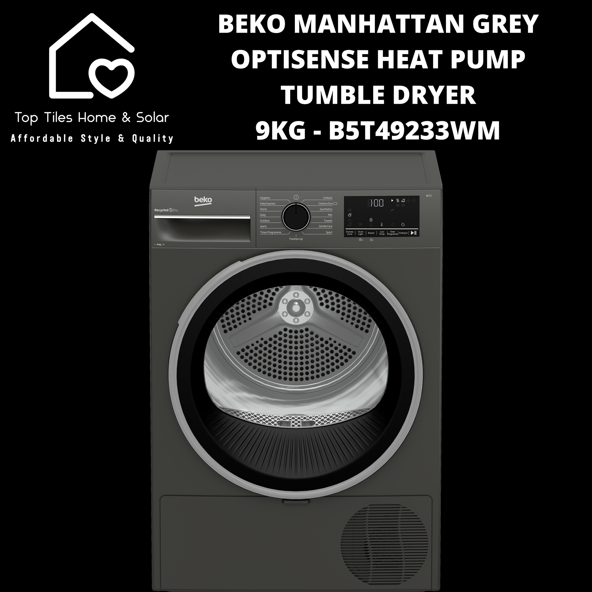 Beko Manhattan Grey OptiSense Heat Pump Tumble Dryer - 9kg B5T49233WM