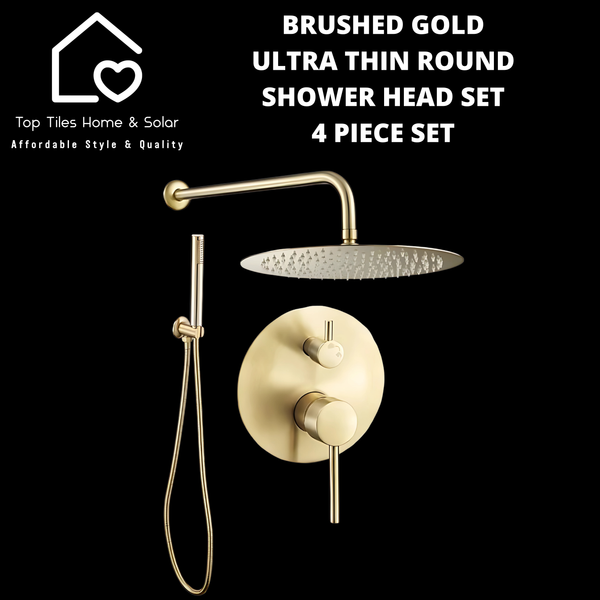 Brushed Gold Ultra Thin Round Shower Head Set - 4 Piece Set