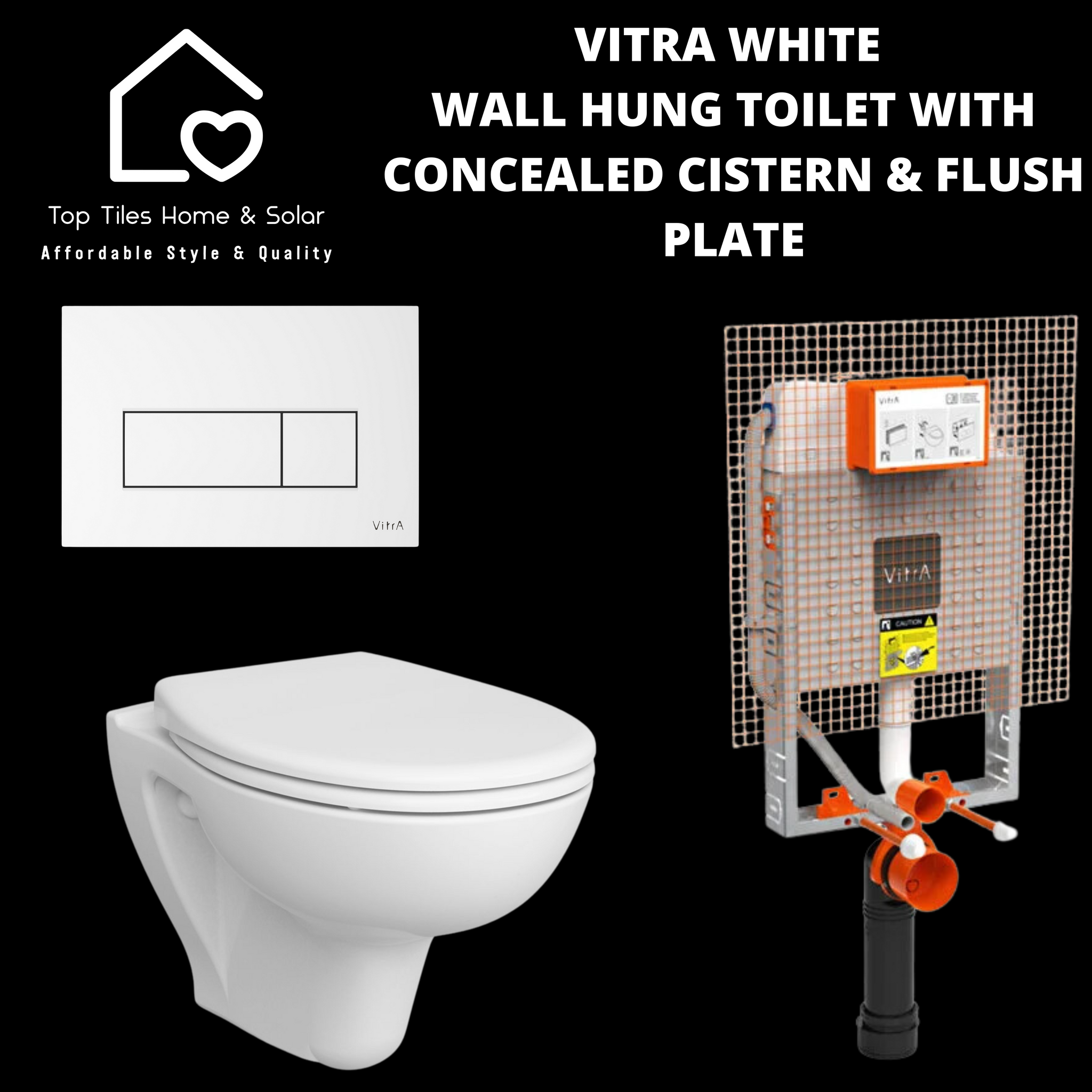 Vitra White Wall Hung Toilet with Concealed Cistern & Flush Plate