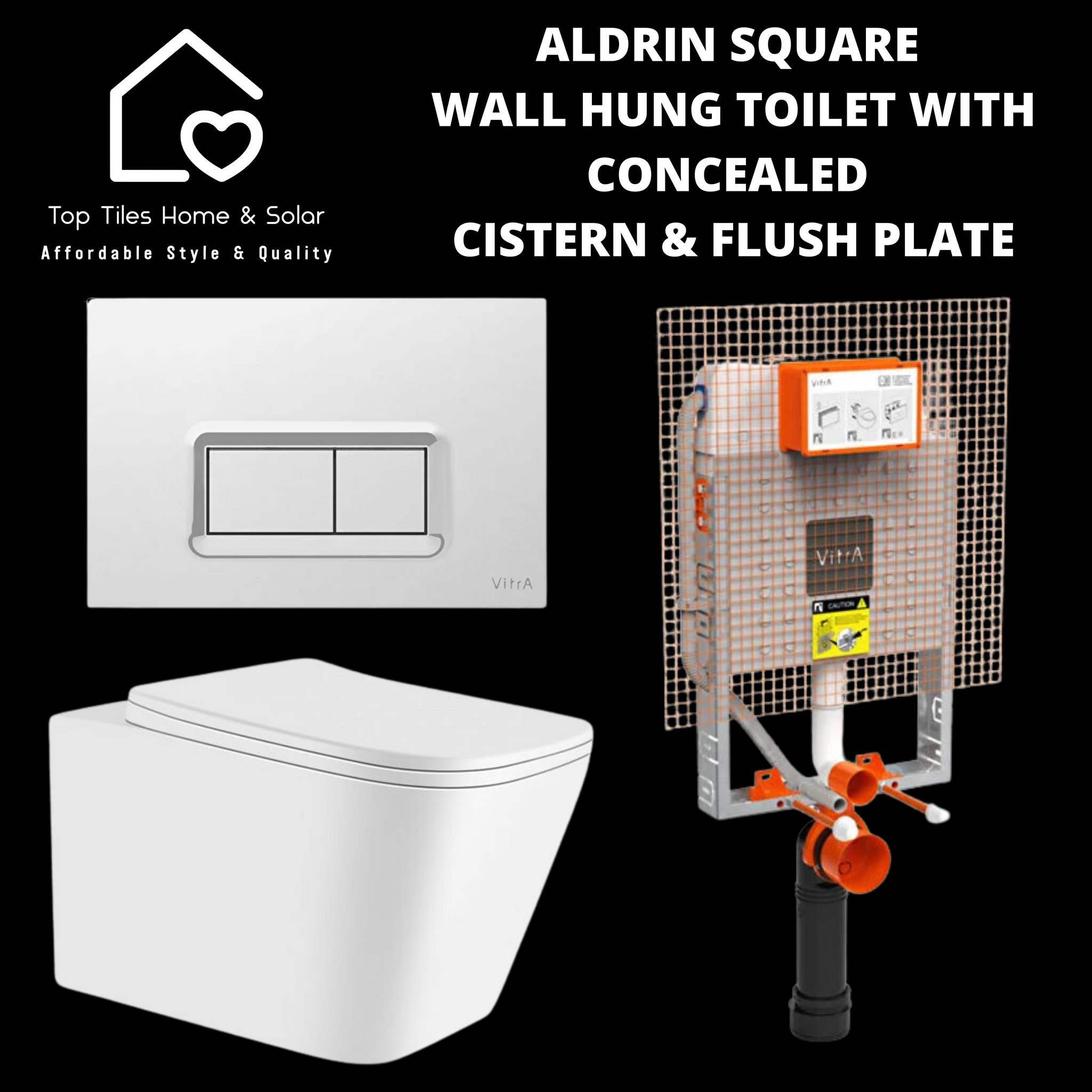 Aldrin White Wall Hung Toilet with Vitra Concealed Cistern & Flush Plate