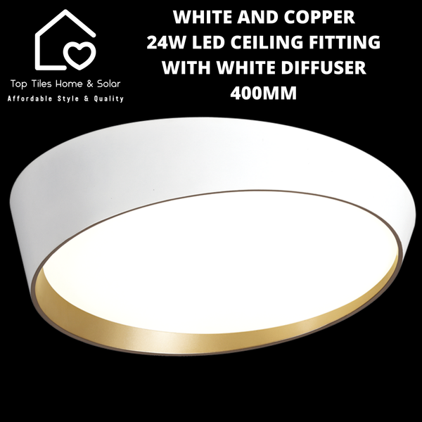 White and Copper 24W LED Ceiling Fitting with White Diffuser - 400mm