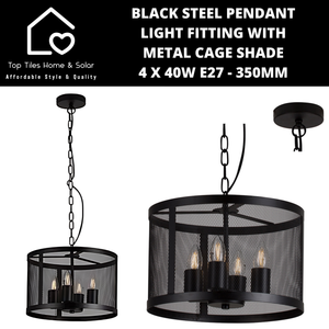 Black Steel Pendant Light Fitting with Metal Cage Shade - 4 x 40W E27