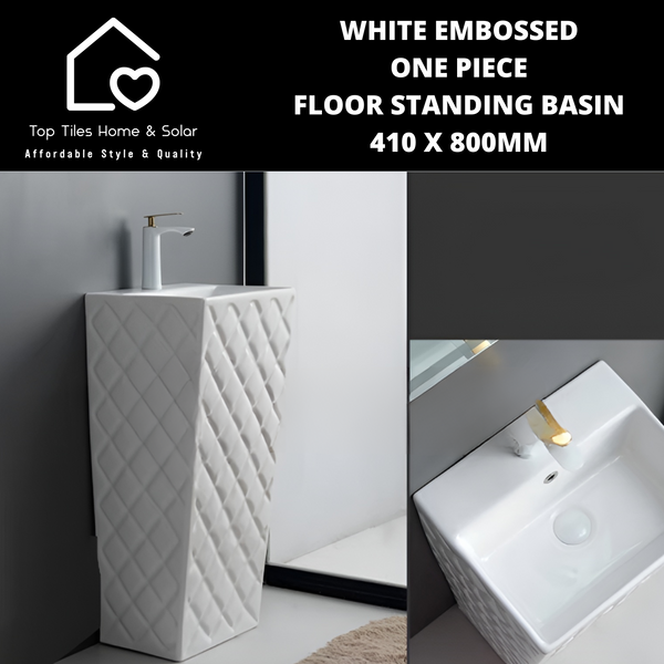 White Embossed One Piece Floor Standing Basin - 410 x 800mm